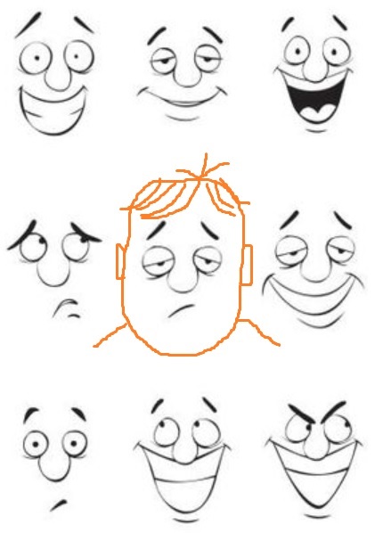 gezichten en emoties, apart hoofd minder hoofden